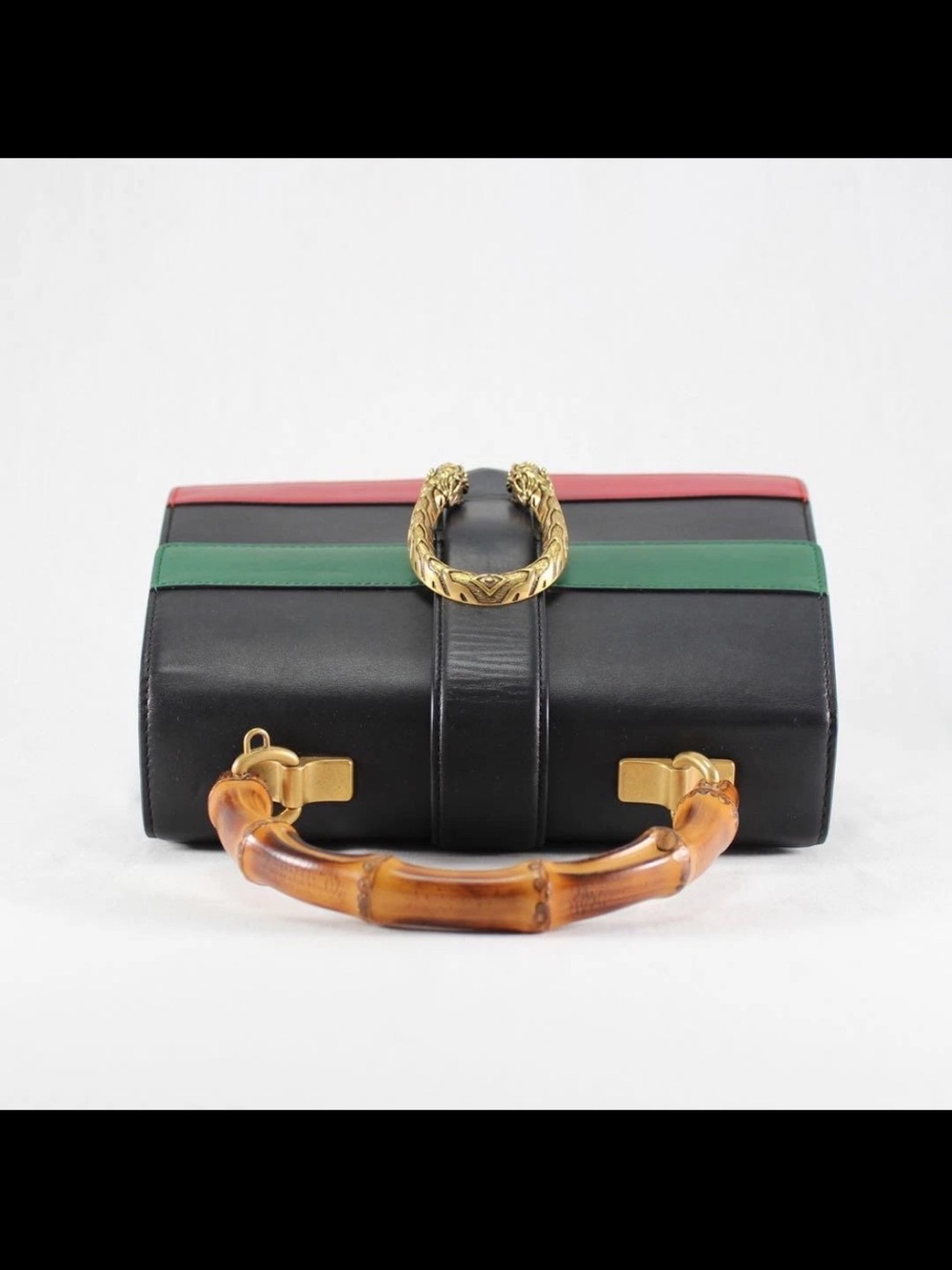 Gucci Black Leather Satchel with Green & Red Web and Bamboo Handle - Picture 5 of 16